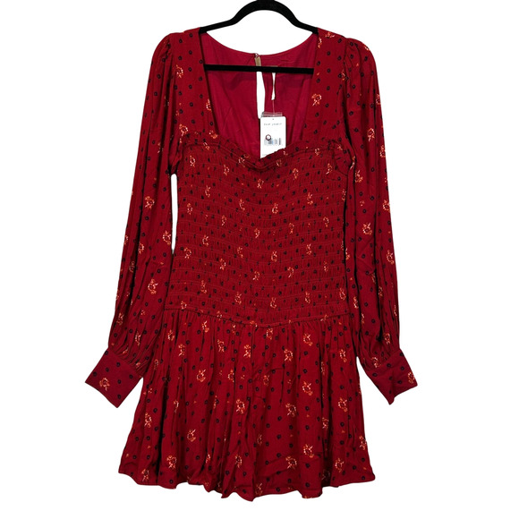 Free People Smock It Too Me Floral Dress Ruby Combo OB885578 Women's Small NWT - Picture 4 of 12